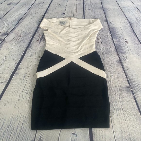 bebe Dresses & Skirts - Bebe Off The Shoulder Bandage Dress White/Black
